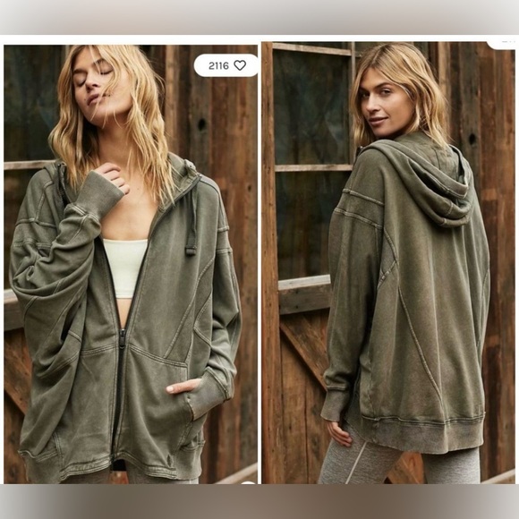 Free People Movement All Your Love Solid Hoodie in a green/olive color. Size XS. - Picture 1 of 6